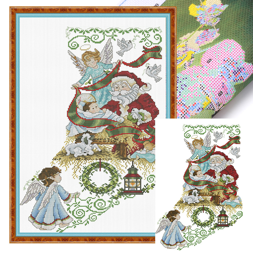 Santa Claus And Angel 3 - 14CT Stamped Cross Stitch 34*53CM(Joy Sunday)