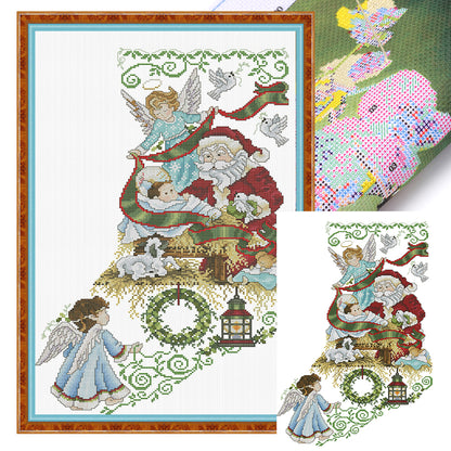 Santa Claus And Angel 3 - 14CT Stamped Cross Stitch 34*53CM(Joy Sunday)
