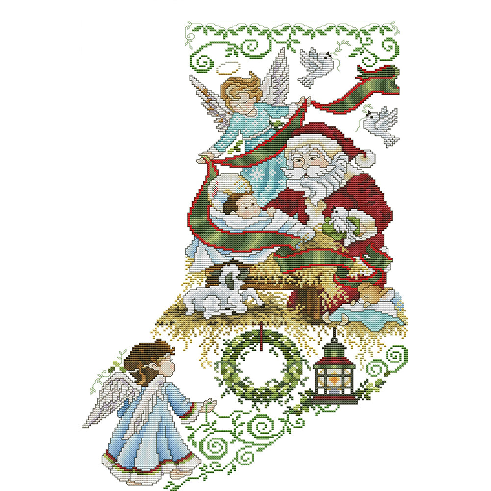 Santa Claus And Angel 3 - 14CT Stamped Cross Stitch 34*53CM(Joy Sunday)