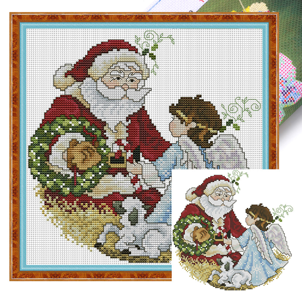 Santa Claus And Angel 1 - 14CT Stamped Cross Stitch 26*27CM(Joy Sunday)