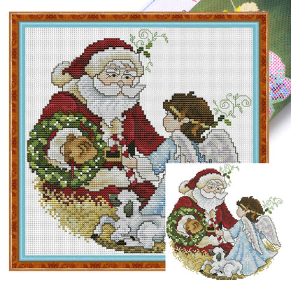 Santa Claus And Angel 1 - 14CT Stamped Cross Stitch 26*27CM(Joy Sunday)