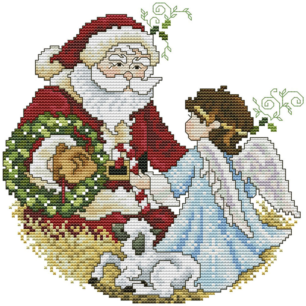 Santa Claus And Angel 1 - 14CT Stamped Cross Stitch 26*27CM(Joy Sunday)