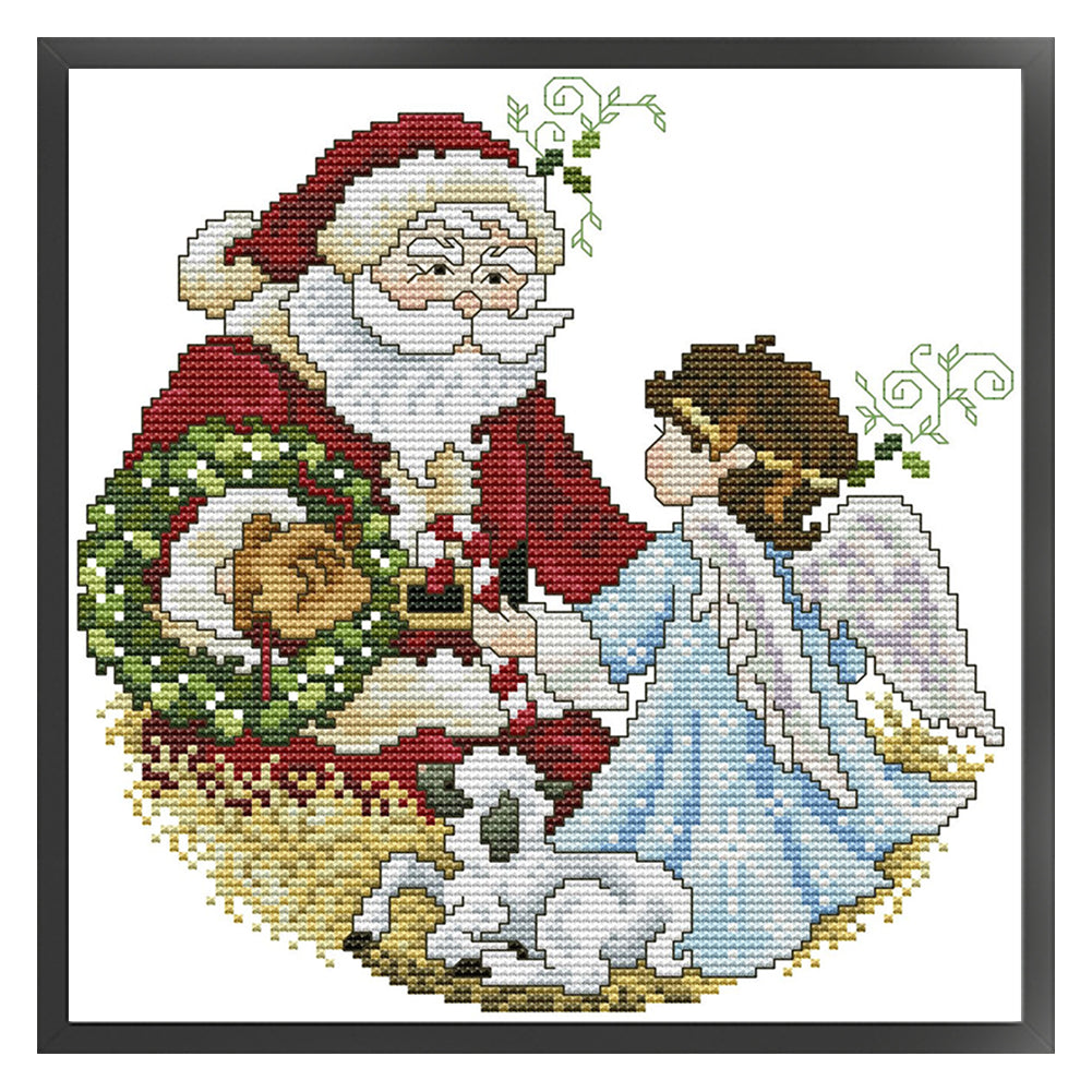 Santa Claus And Angel 1 - 14CT Stamped Cross Stitch 26*27CM(Joy Sunday)