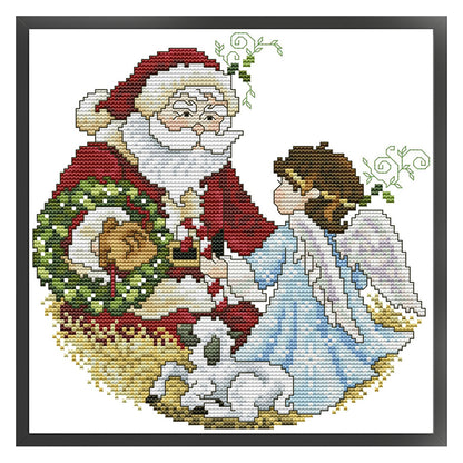 Santa Claus And Angel 1 - 14CT Stamped Cross Stitch 26*27CM(Joy Sunday)