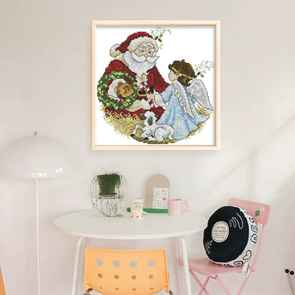 Santa Claus And Angel 1 - 14CT Stamped Cross Stitch 26*27CM(Joy Sunday)