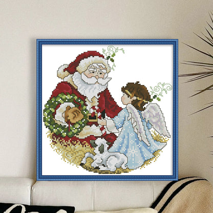 Santa Claus And Angel 1 - 14CT Stamped Cross Stitch 26*27CM(Joy Sunday)