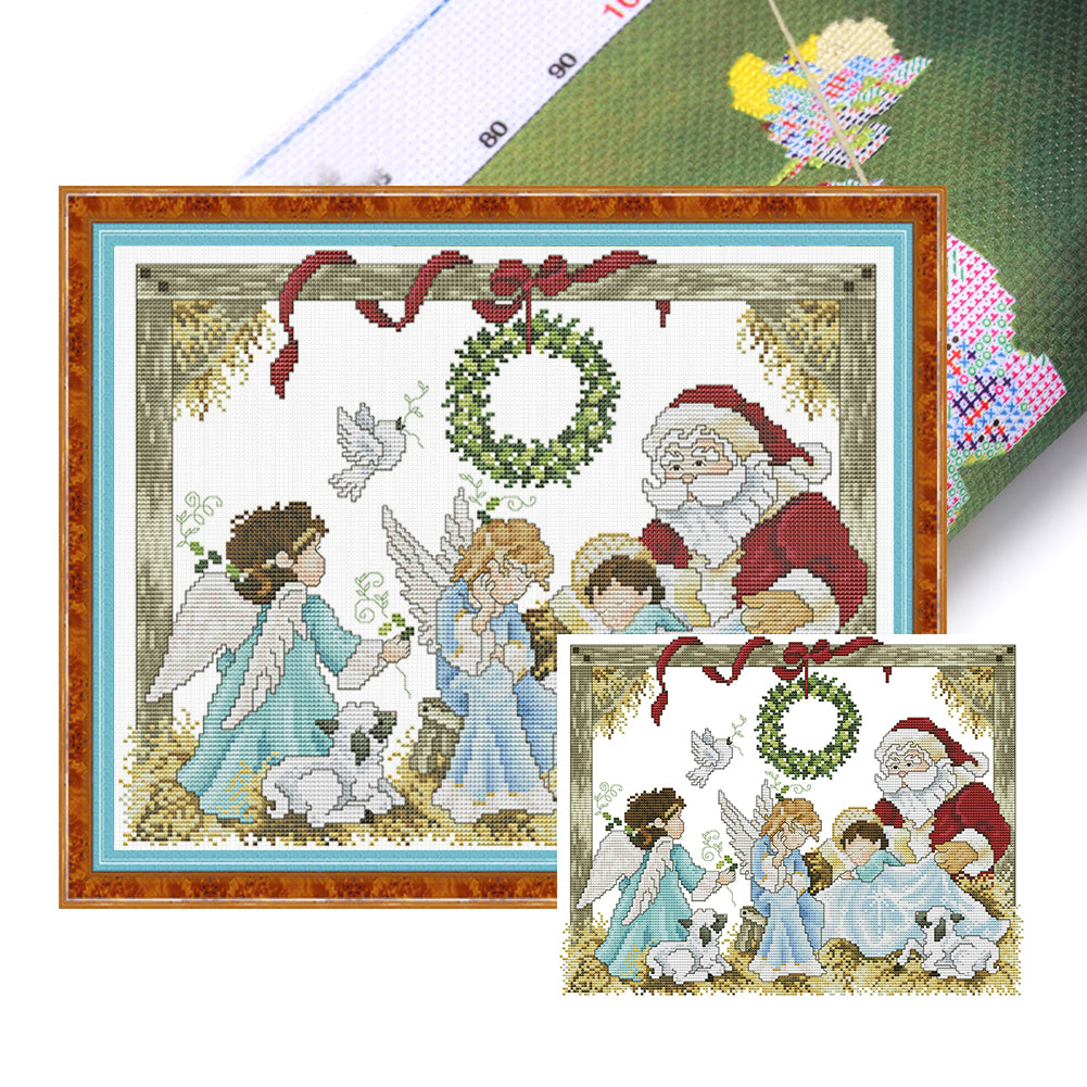 Santa Claus And Angel 2 - 14CT Stamped Cross Stitch 40*332CM(Joy Sunday)