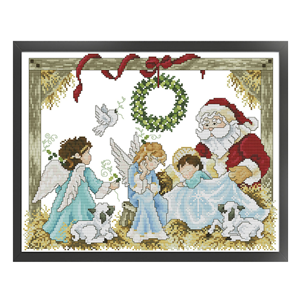 Santa Claus And Angel 2 - 14CT Stamped Cross Stitch 40*332CM(Joy Sunday)