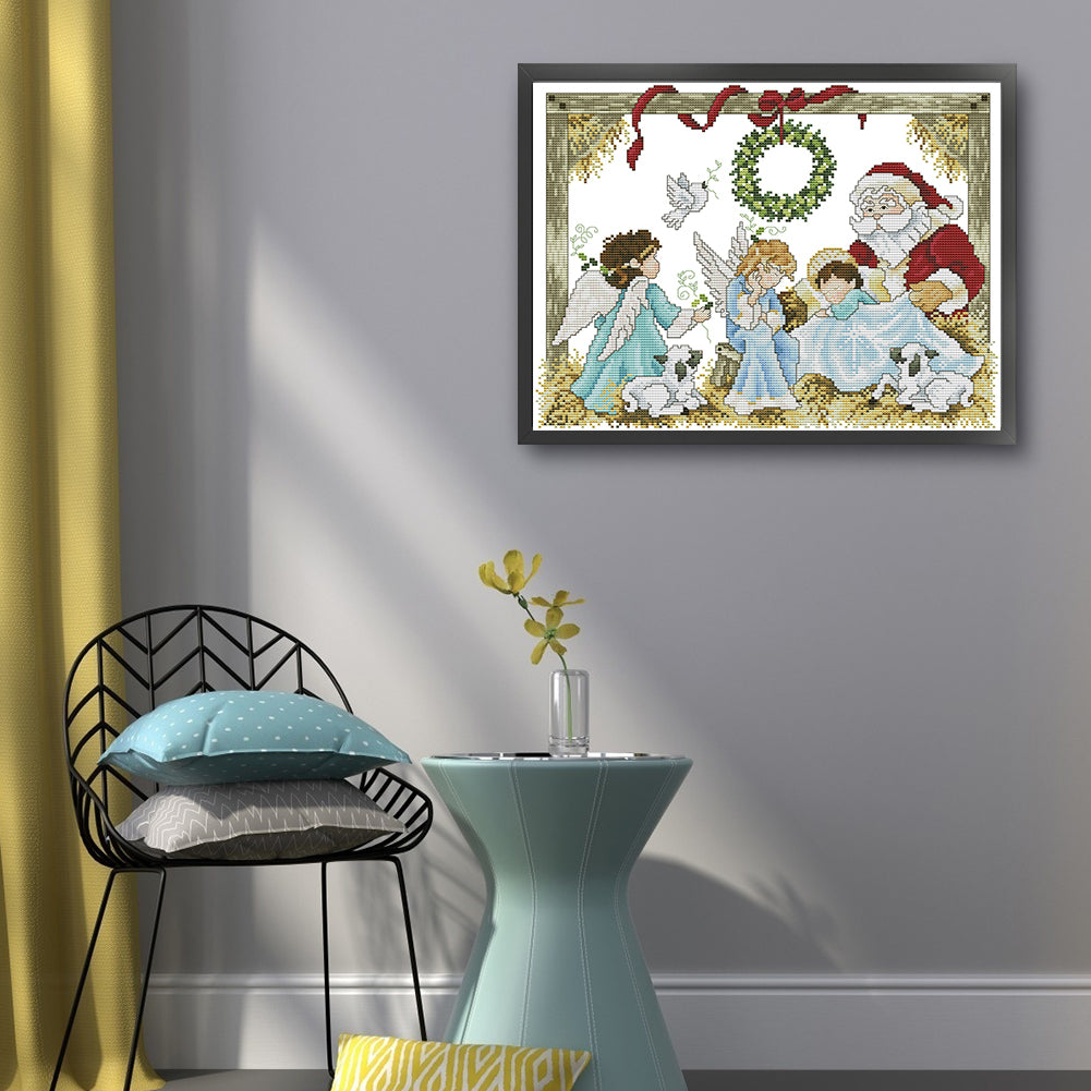 Santa Claus And Angel 2 - 14CT Stamped Cross Stitch 40*332CM(Joy Sunday)