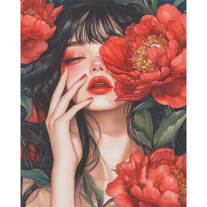 Peony Girl - 11CT Stamped Cross Stitch 45*55CM