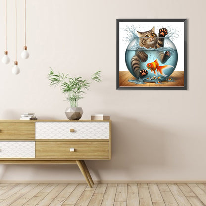 Cat In Goldfish - Full AB Round Drill Diamond Painting 40*40CM