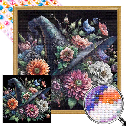 Flower Witch Hat - Full AB Round Drill Diamond Painting 40*40CM