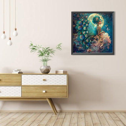 Peacock Girl - Full AB Round Drill Diamond Painting 40*40CM