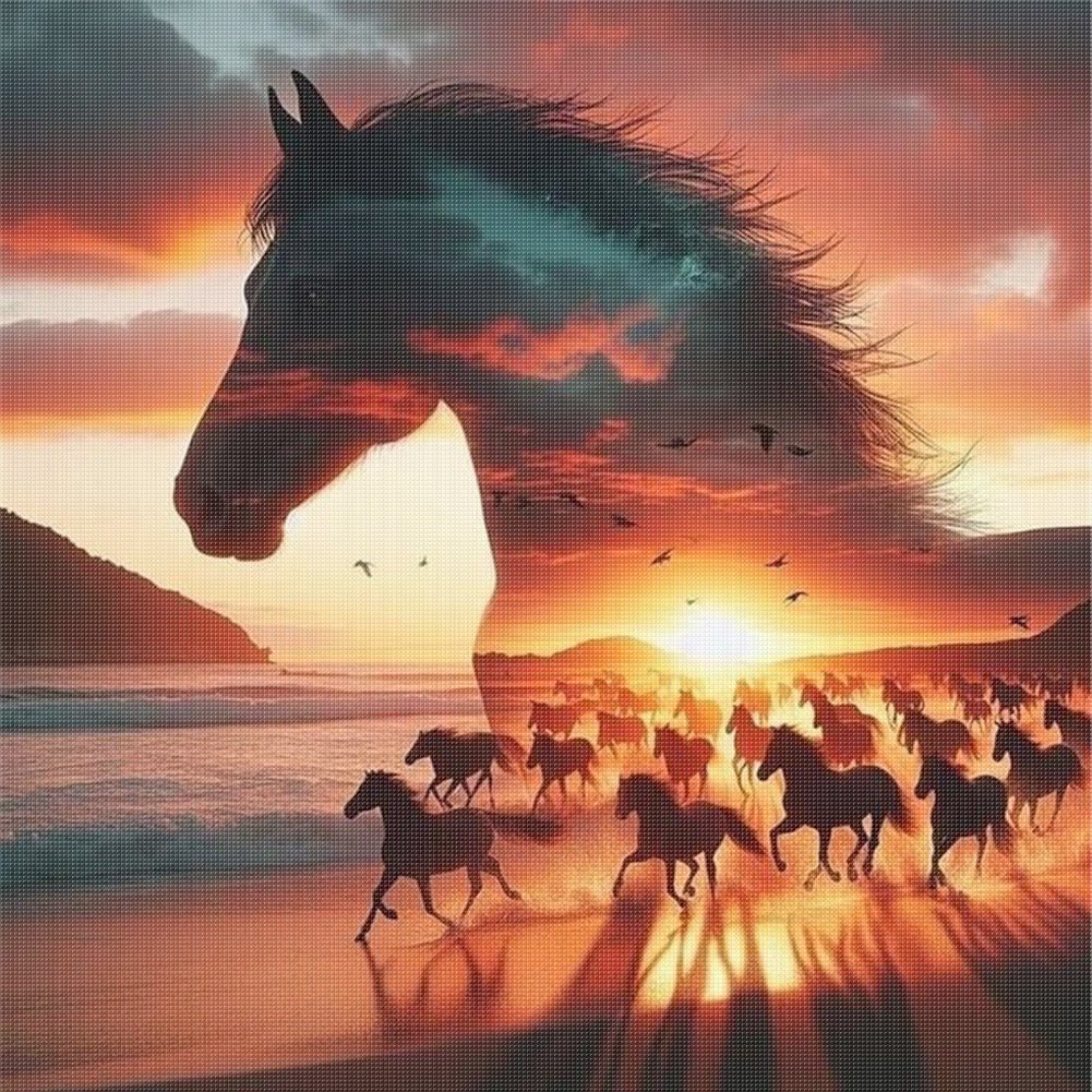 Silhouette - Horse - 11CT Stamped Cross Stitch 40*40CM