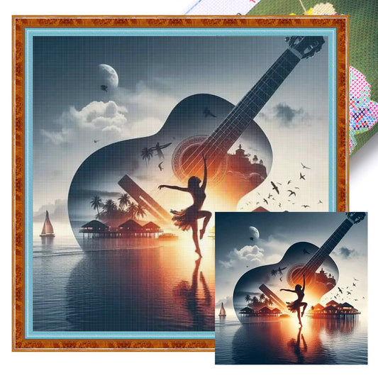 Silhouette - Guitar Woman - 11CT Stamped Cross Stitch 40*40CM