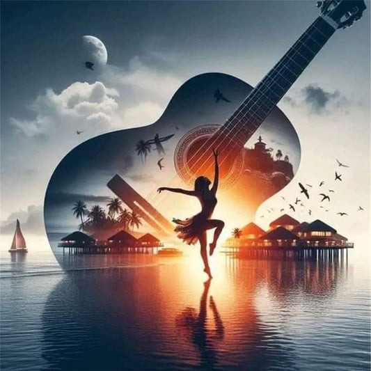 Silhouette - Guitar Woman - 11CT Stamped Cross Stitch 40*40CM