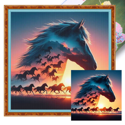 Silhouette - Horse - 11CT Stamped Cross Stitch 40*40CM