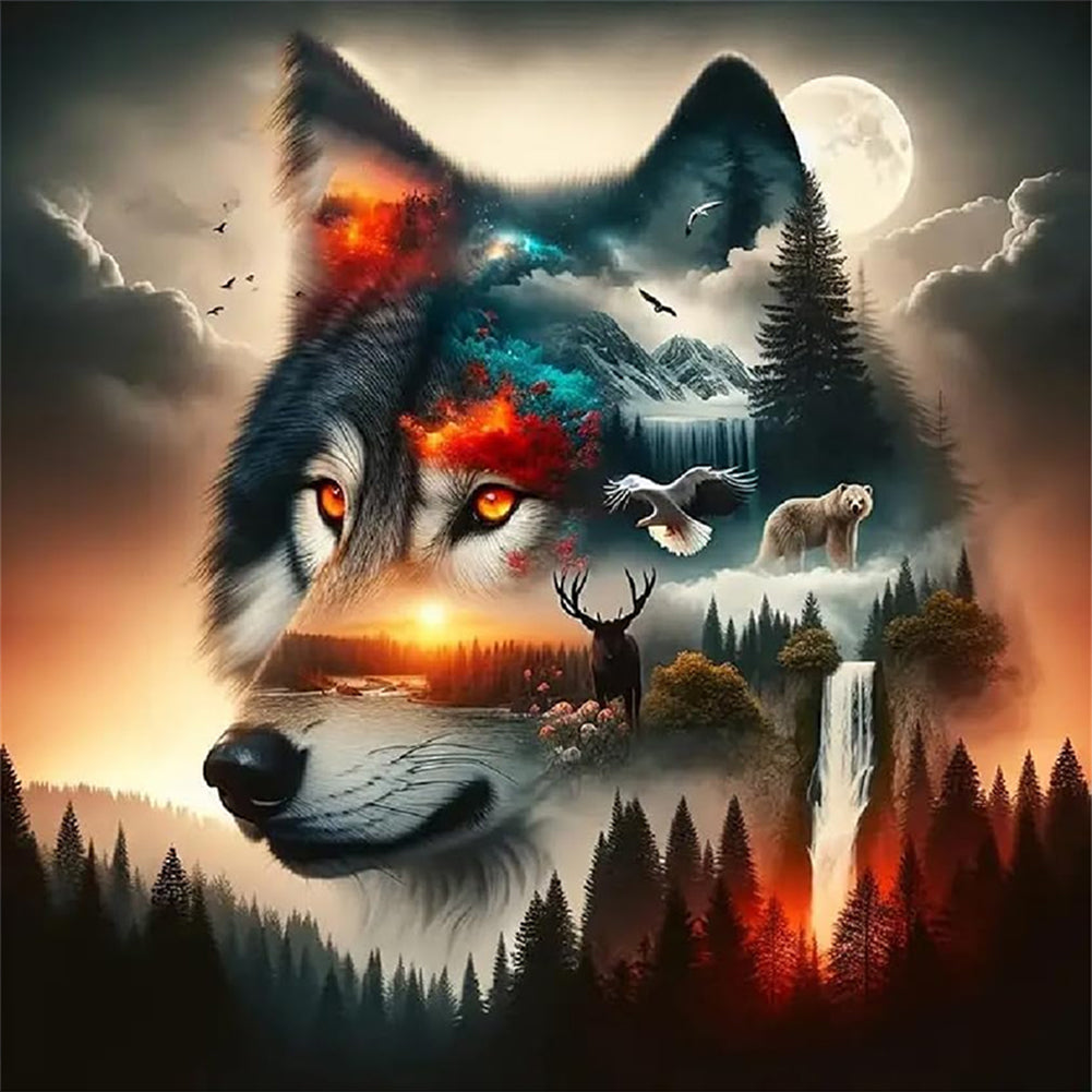 Silhouette-Wolf - 11CT Stamped Cross Stitch 40*40CM