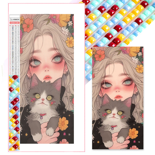 Cute Cat Girl - Full Square Drill Diamond Painting 40*80CM