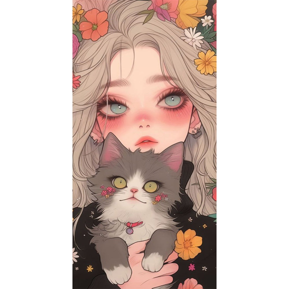 Cute Cat Girl - Full Square Drill Diamond Painting 40*80CM