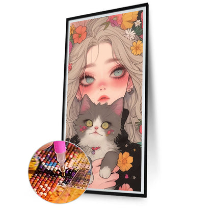 Cute Cat Girl - Full Square Drill Diamond Painting 40*80CM