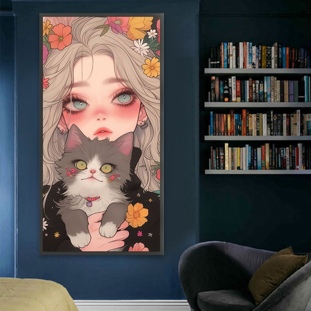 Cute Cat Girl - Full Square Drill Diamond Painting 40*80CM