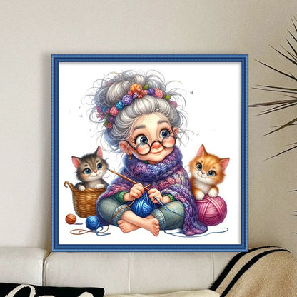 Sewing Old Ladies - 11CT Stamped Cross Stitch 40*40CM