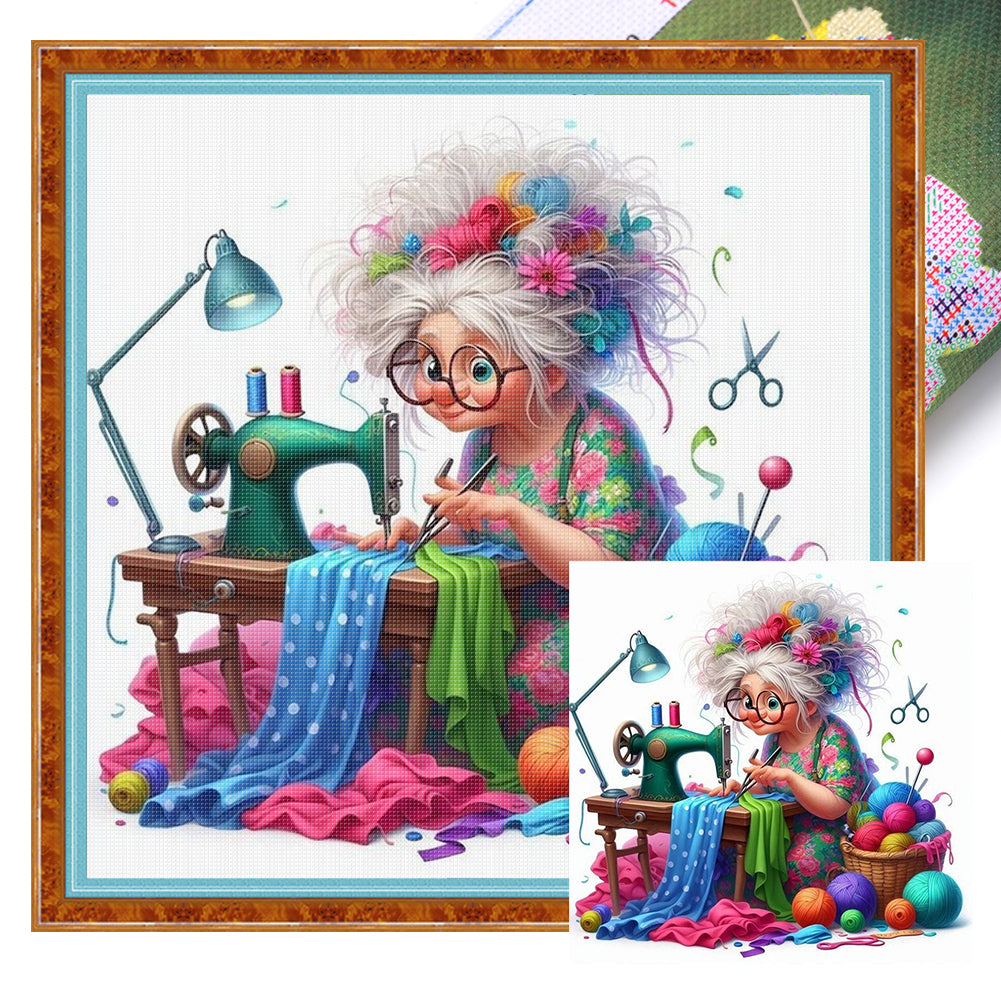 Sewing Old Ladies - 11CT Stamped Cross Stitch 40*40CM