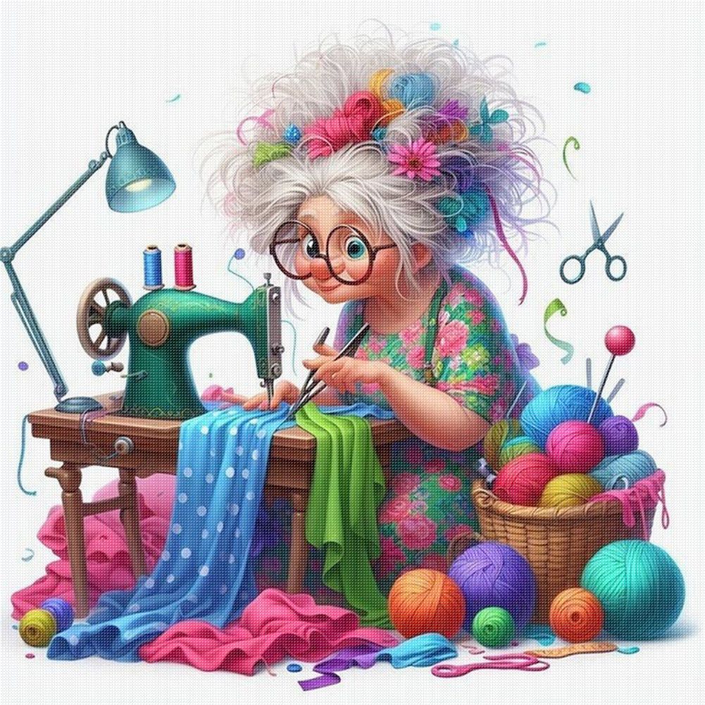 Sewing Old Ladies - 11CT Stamped Cross Stitch 40*40CM