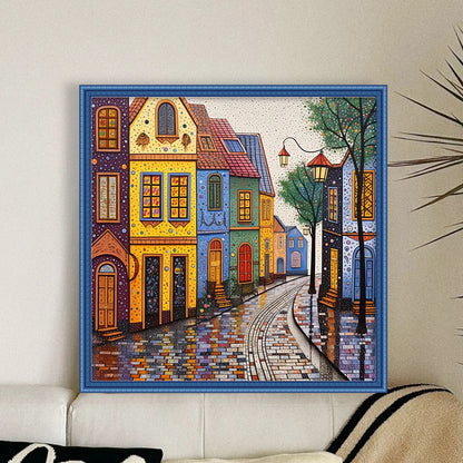 Colorful Houses - 14CT Stamped Cross Stitch 40*40CM