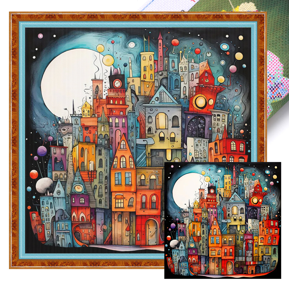 Colorful Houses - 14CT Stamped Cross Stitch 40*40CM