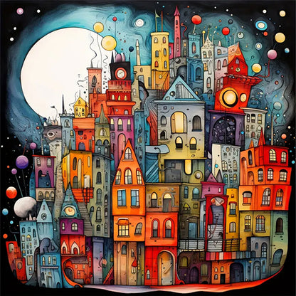 Colorful Houses - 14CT Stamped Cross Stitch 40*40CM