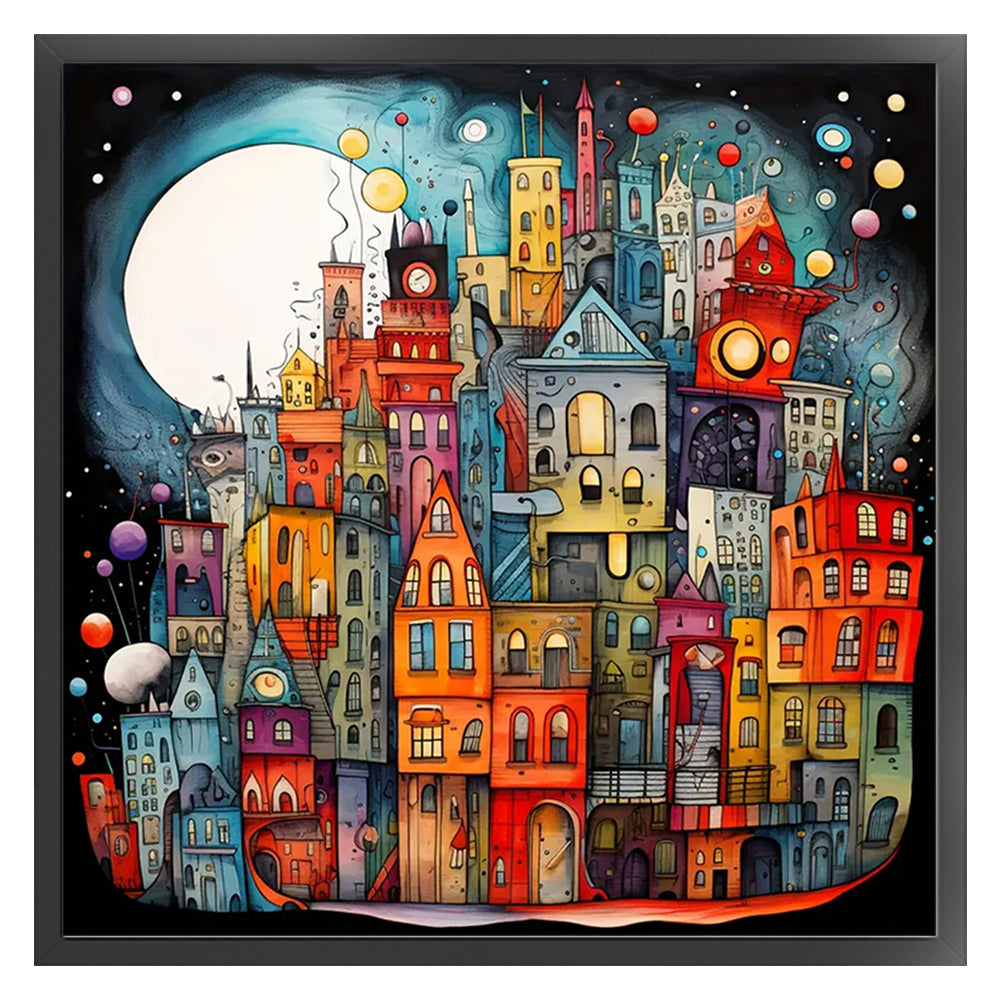 Colorful Houses - 14CT Stamped Cross Stitch 40*40CM