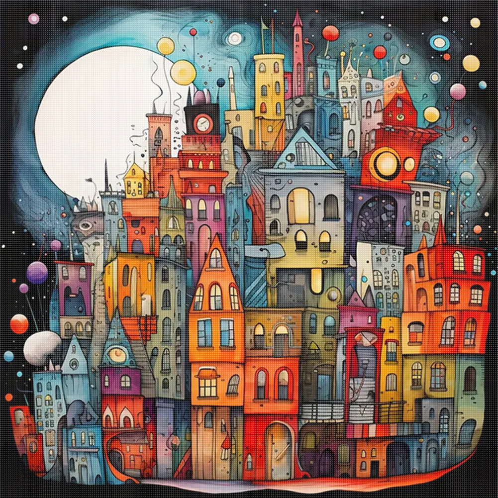 Colorful Houses - 14CT Stamped Cross Stitch 40*40CM