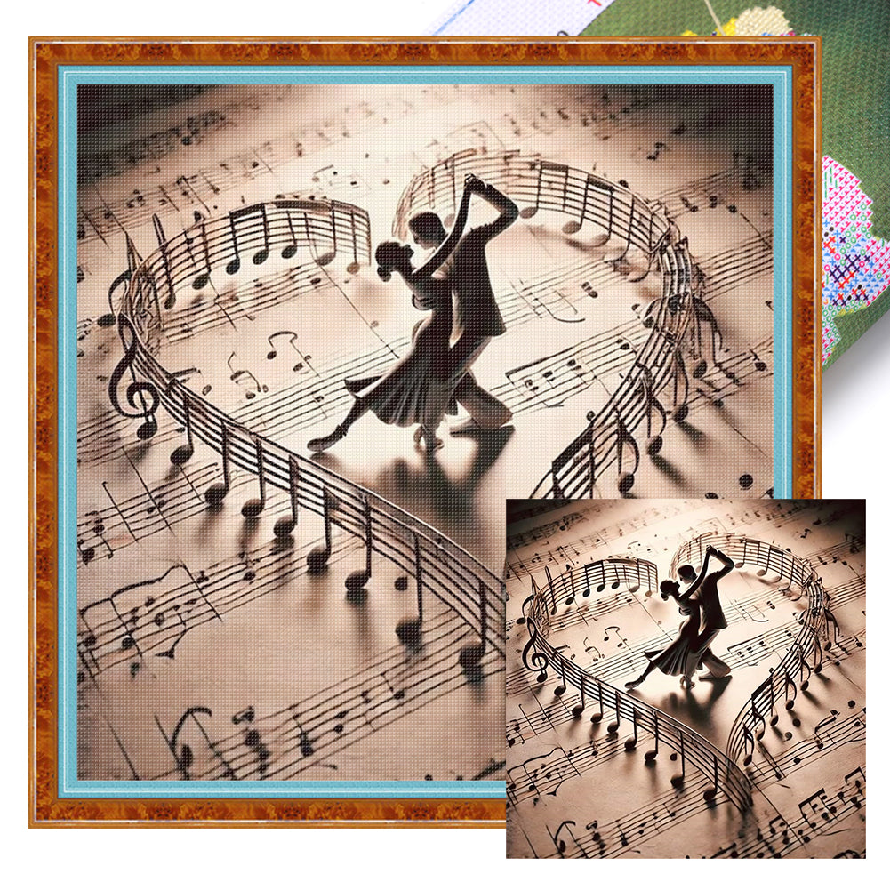 Music Score Dancers - 11CT Stamped Cross Stitch 45*45CM
