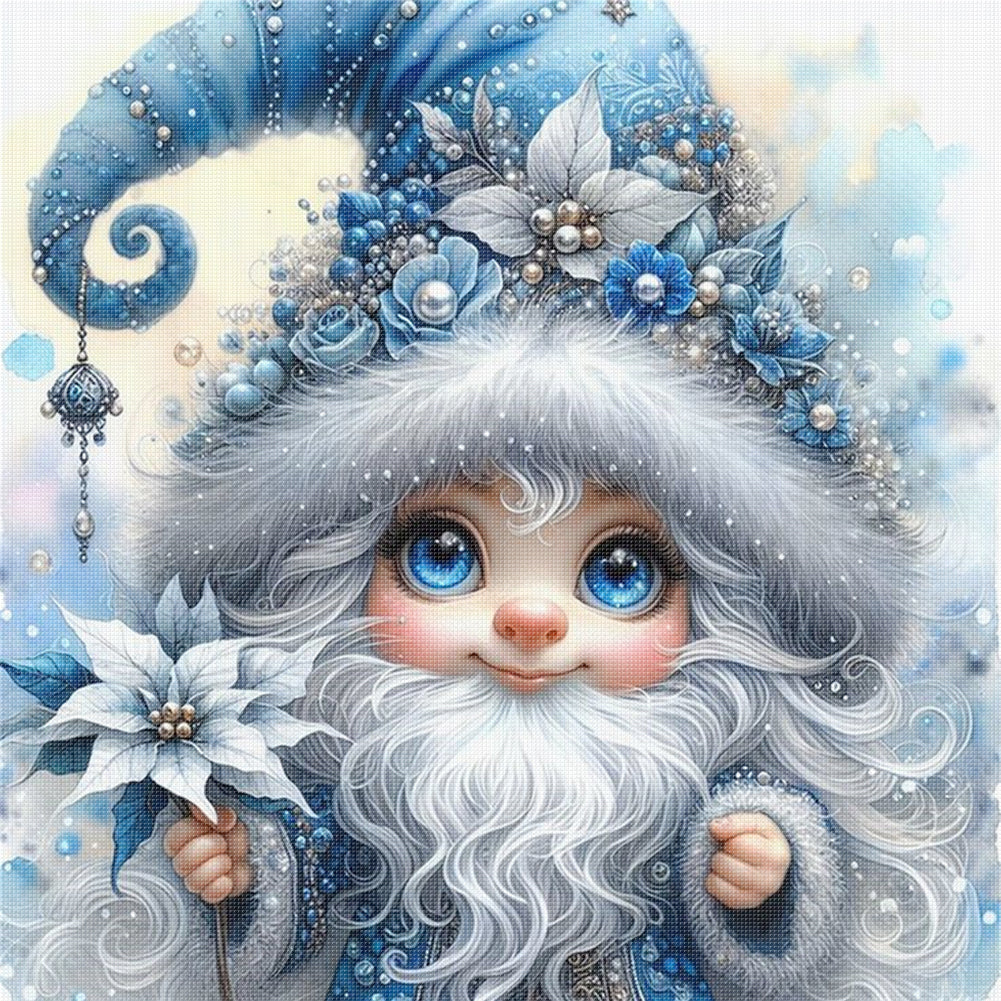 Blue Flower Gnomes - 11CT Stamped Cross Stitch 40*40CM