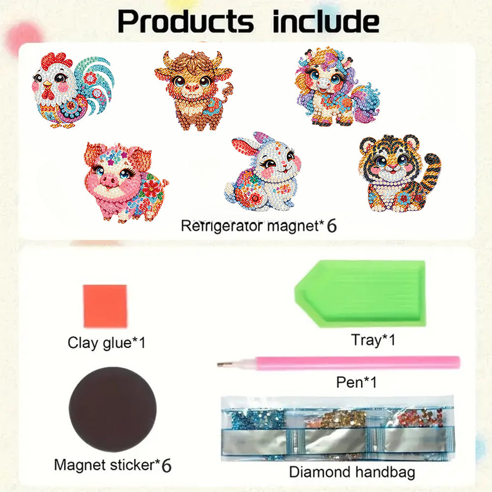 6Pcs Diamond Painting Refrigerator Magnets Diamond Art Kits for Adults Beginners