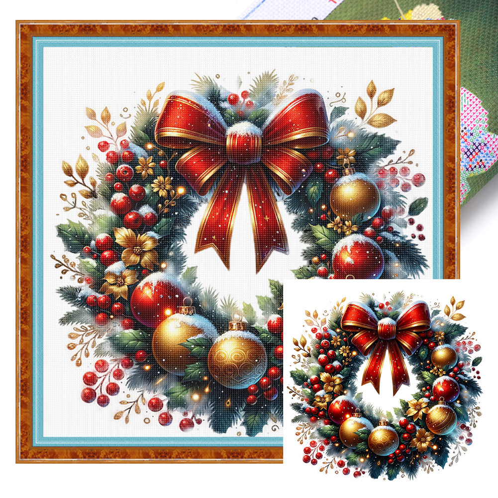 Christmas Wreaths - 14CT Stamped Cross Stitch 50*50CM