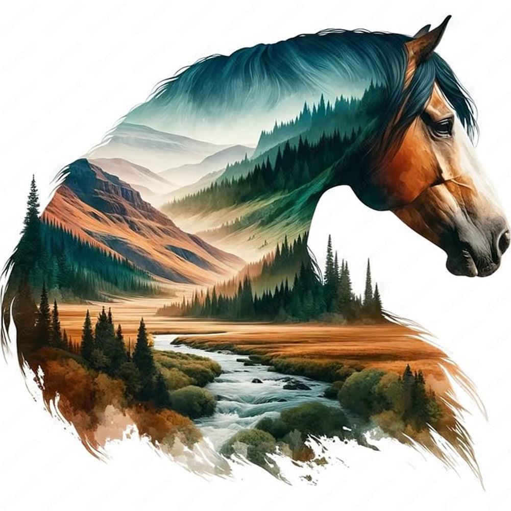 Mountain Silhouette Horse - Full Round Drill Diamond Painting 40*40CM