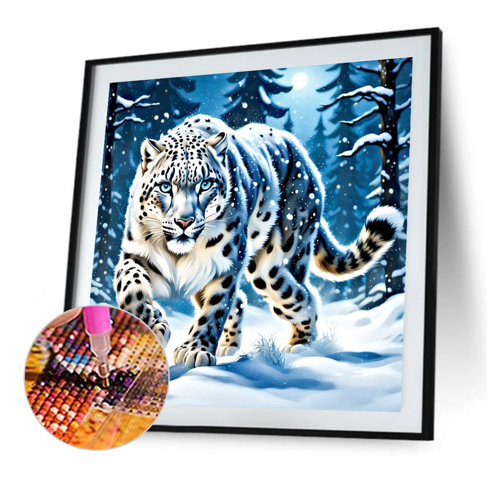 Snow Leopard In The Snow - Full AB Round Drill Diamond Painting 40*40CM