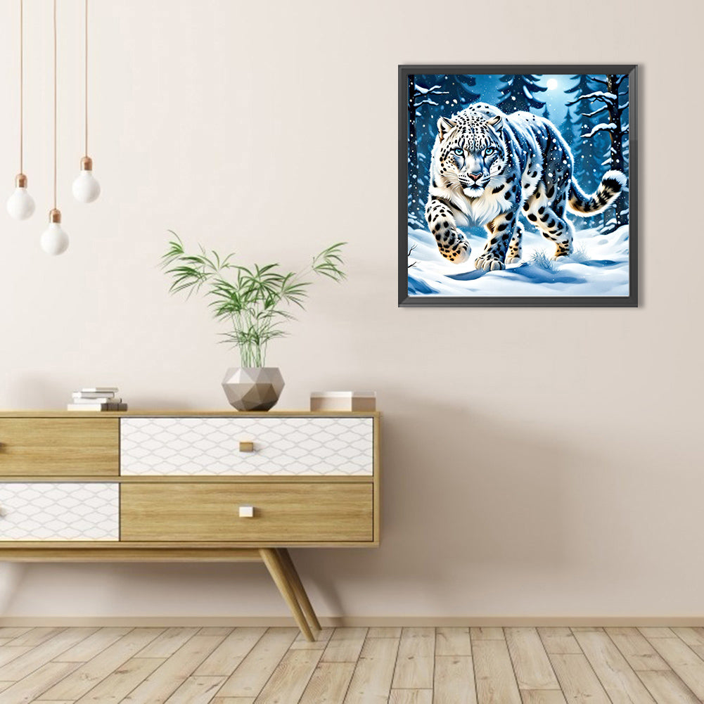 Snow Leopard In The Snow - Full AB Round Drill Diamond Painting 40*40CM