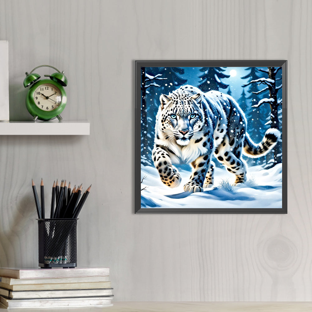 Snow Leopard In The Snow - Full AB Round Drill Diamond Painting 40*40CM