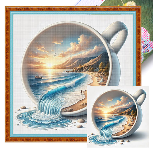 Sunset On The Seaside - 11CT Stamped Cross Stitch 40*40CM