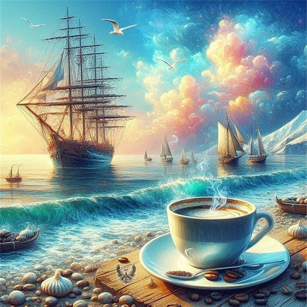 Coffee Sailboats - 11CT Stamped Cross Stitch 40*40CM