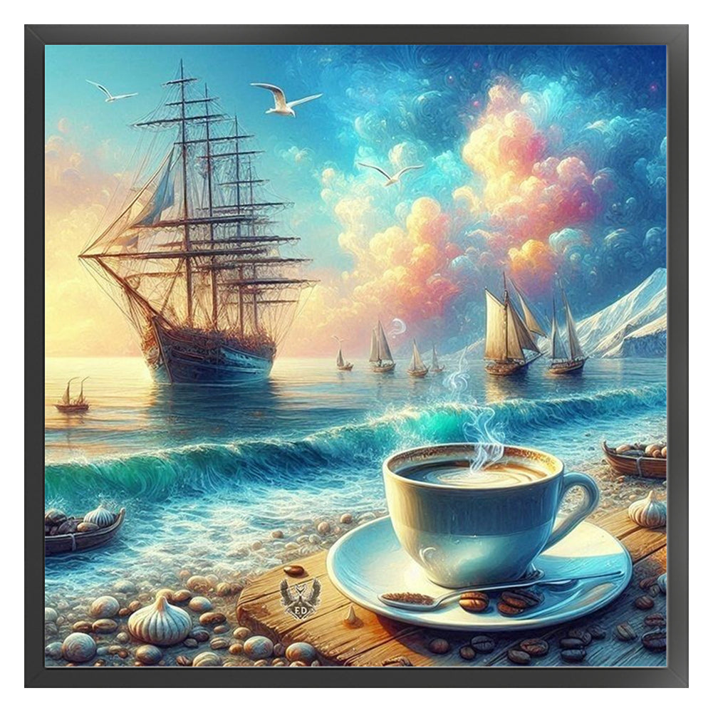 Coffee Sailboats - 11CT Stamped Cross Stitch 40*40CM