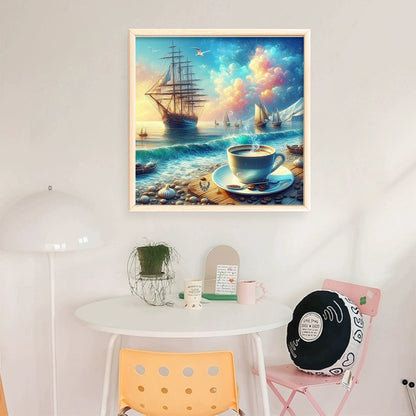 Coffee Sailboats - 11CT Stamped Cross Stitch 40*40CM