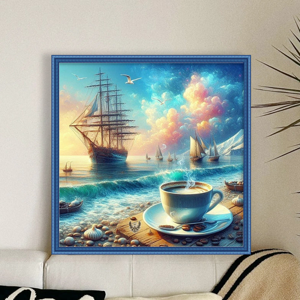 Coffee Sailboats - 11CT Stamped Cross Stitch 40*40CM