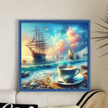 Coffee Sailboats - 11CT Stamped Cross Stitch 40*40CM
