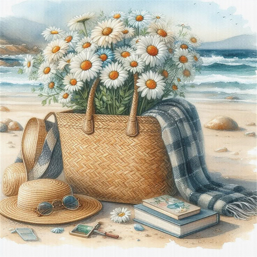 Seaside Daisies - 11CT Stamped Cross Stitch 40*40CM