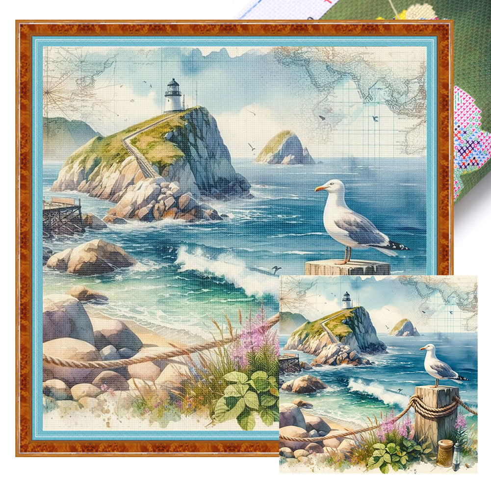 Seaside Scenery - 11CT Stamped Cross Stitch 40*40CM
